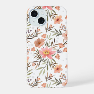 Cosy Botanical Peach Floral Polka Dot iPhone 15 Case