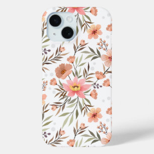 Cosy Botanical Peach Floral Polka Dot iPhone 15  Case