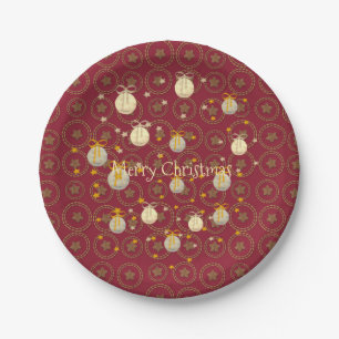 Cosy Bright Burgundy Red Merry Christmas Paper Plate