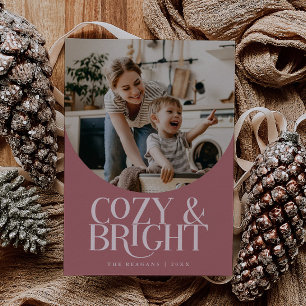 Cosy Bright Elegant Photo Pink Holiday Card
