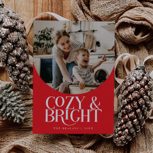 Cosy Bright Elegant Photo Red Holiday Card