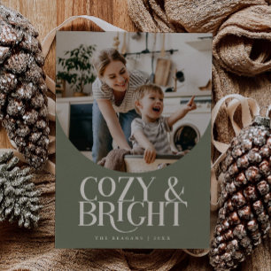 Cosy Bright Elegant Photo Sage Green Holiday Card