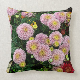 Cosy Bright Pink Chrysanthemum Flowers Pillow