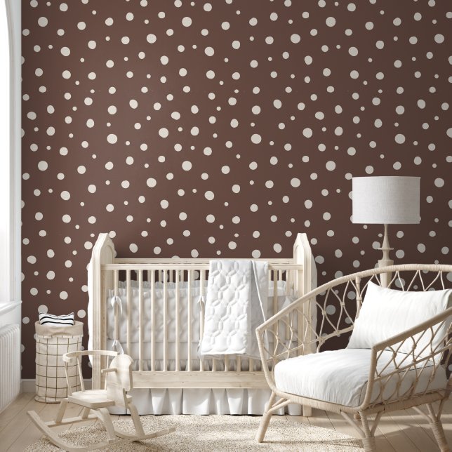 Cosy Brown Beige Polka Dots Pattern Room Wallpaper (Kids)