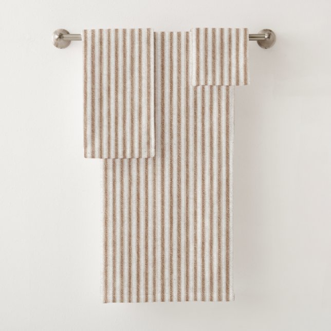 Cosy Brown Cream Stripes   Bath Towel Set (Insitu)