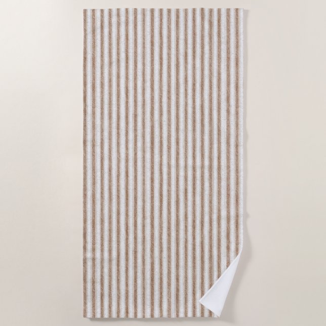 Cosy Brown Cream Stripes   Beach Towel (Front)