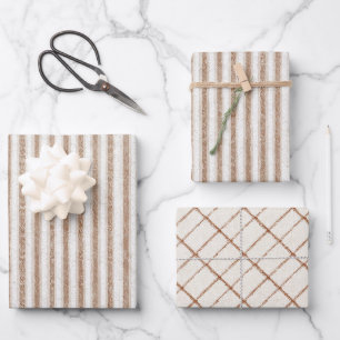 Cosy Brown Cream Stripes Birthday Wrapping Paper Sheet