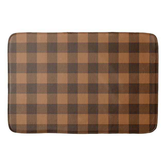Cosy Brown Plaid Buffalo Print Pattern Bath Mat (Front)