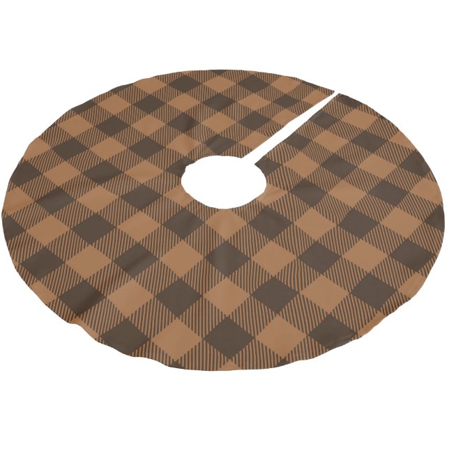 Cosy Brown Plaid Buffalo Print Pattern Brushed Polyester Tree Skirt (Angled)