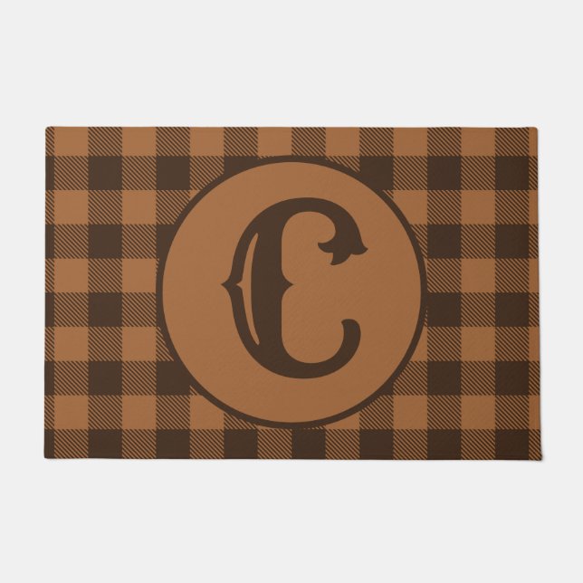 Cosy Brown Plaid Buffalo Print Pattern Doormat (Front)