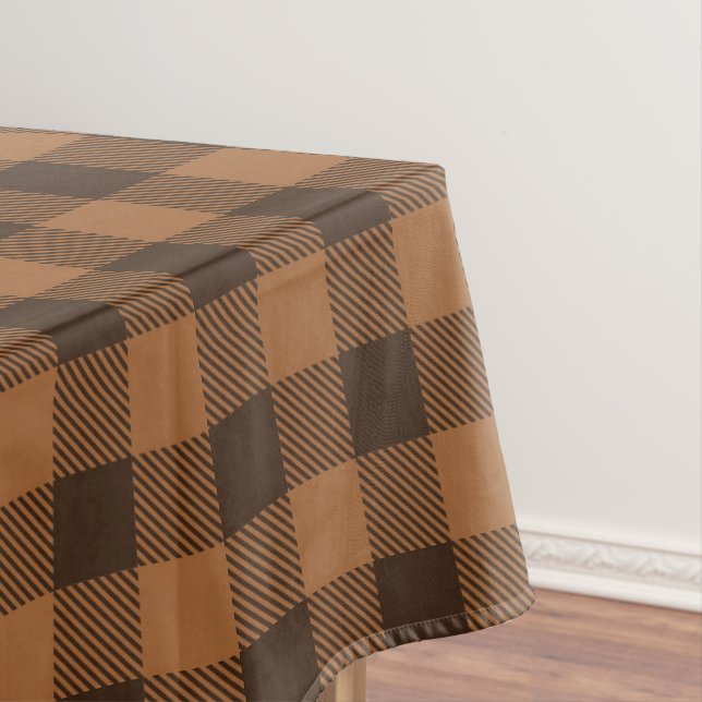 Cosy Brown Plaid Buffalo Print Pattern Tablecloth (In Situ)