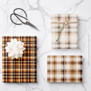 Cosy Brown Plaid Trio Wrapping Paper Sheet