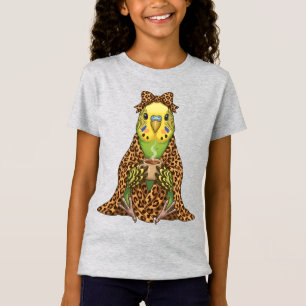 Cosy Budgie in Leopard Print Blanket Coffee T-Shirt