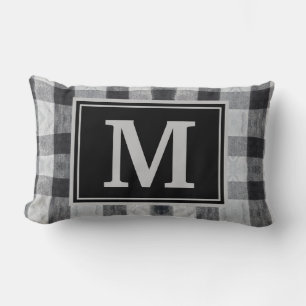 Cosy Buffalo Plaid Family Initial Throw Pillow