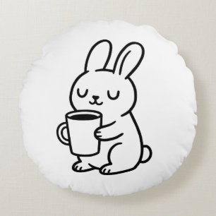 Cosy Bunny Coffee Doodle Round Cushion