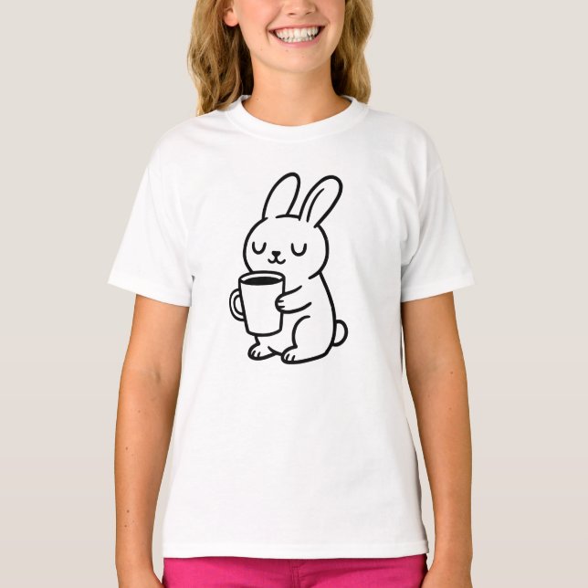Cosy Bunny Coffee Doodle T-Shirt (Front)