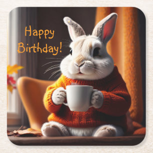 Cosy Bunny Square Paper Coaster