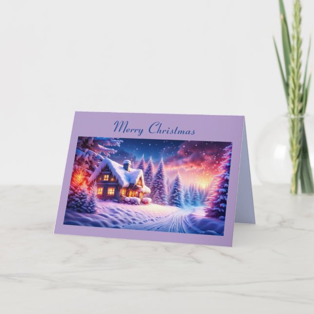 Cosy Cabin at Magical Winter Wonderland Holiday Card (Front)
