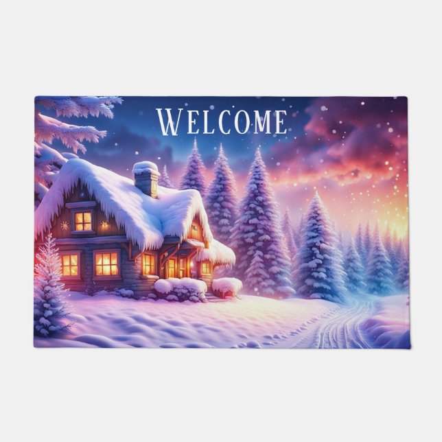 Cosy Cabin At Winter Wonderland Welcome Mat (Front)