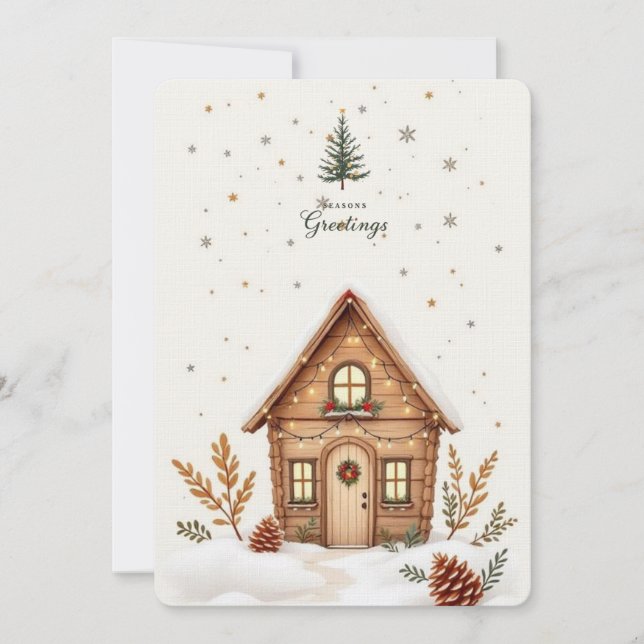 Cosy Cabin Christmas Card | Rustic Holiday  (Front)