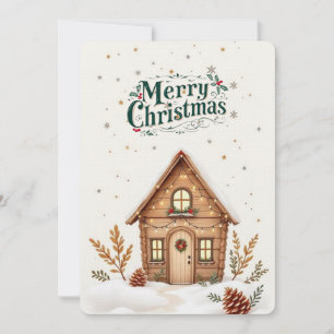 Cosy Cabin Christmas Card   Rustic Holiday 