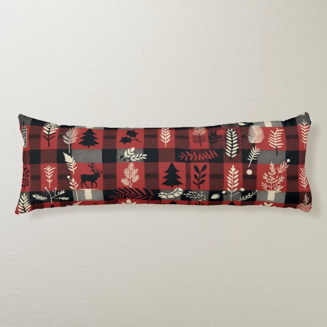 Cosy Cabin Comfort – Red & Black Buffalo Plaid  Body Cushion (Front)
