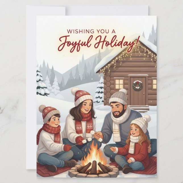 Cosy Cabin Family Fireside Joyful Holiday Photo  (Front)