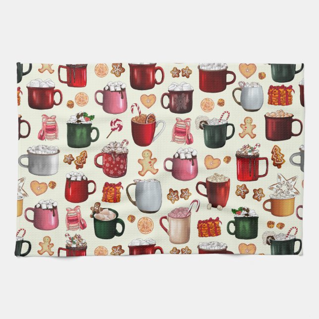 Cosy Cabin Hot Cocoa and Winter Treats Tea Towel (Horizontal)