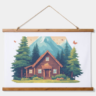 Cosy Cabin in Mountain Forest Hanging Tapestry