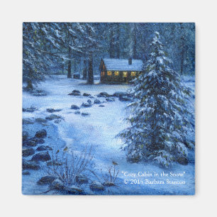 "Cosy Cabin in the Snow" Magnets