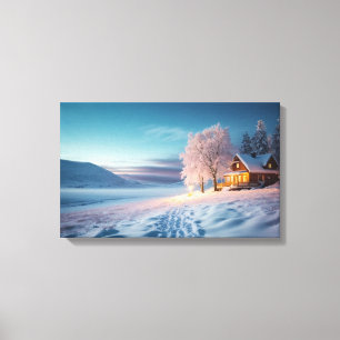 Cosy Cabin in the Sparkling Snow Canvas Print