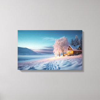 Cosy Cabin in the Sparkling Snow Canvas Print