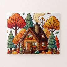 Cosy cabin in the woods in Autumn