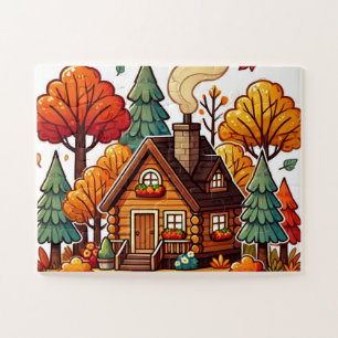Cosy cabin in the woods in Autumn Jigsaw Puzzle