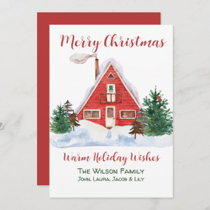 Cosy Cabin Red Cardinal Green Pine Gnome Custom Holiday Card