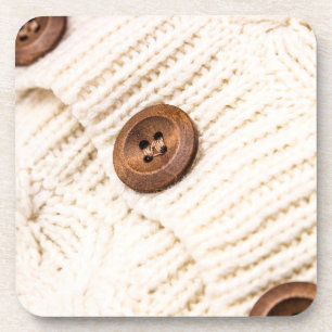 Cosy cable knit sweater wood button brown cream coaster