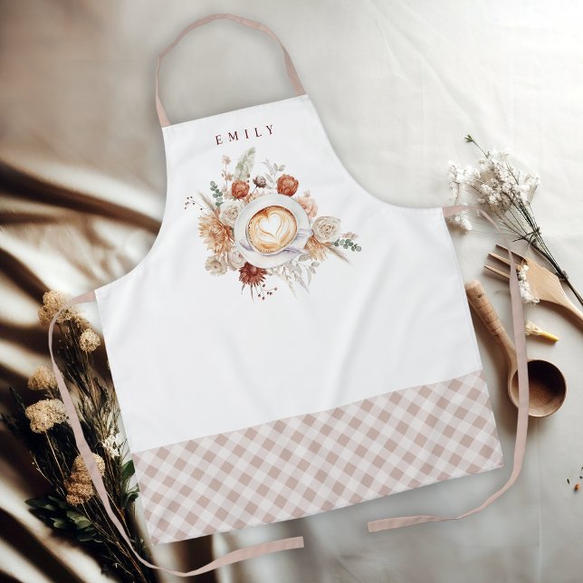 Cosy Cafe Latte Floral with Name Apron (Creator Uploaded)