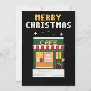 Cosy Cafe Pixel Art Christmas Card