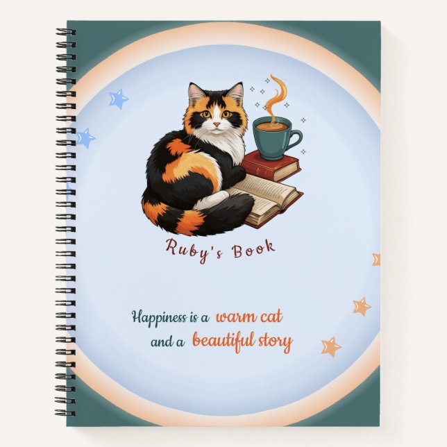 Cosy Calico Cat Productive Day Spiral Notebook (Front)