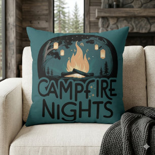 Cosy Campfire Nights Rustic Outdoor Adventure Cushion