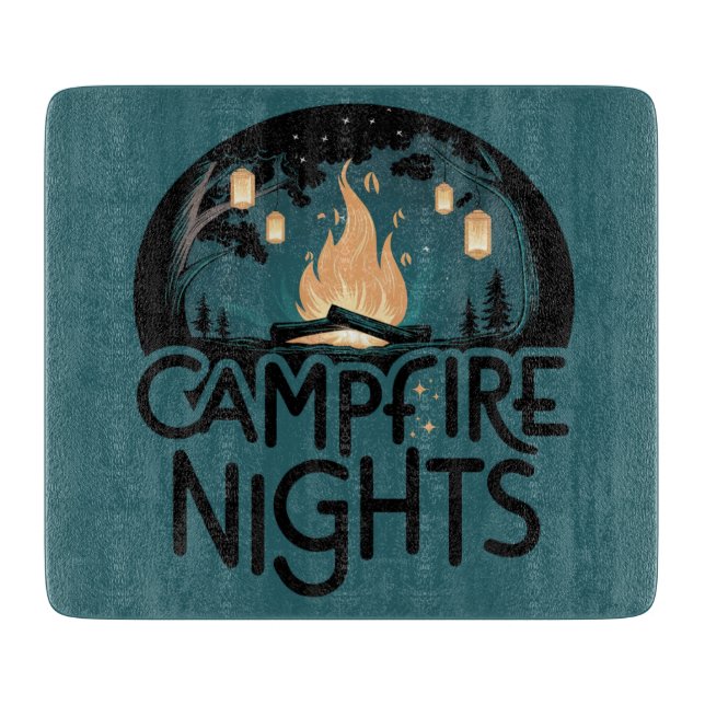 Cosy Campfire Nights Rustic Outdoor Adventure Cutting Board (Front)