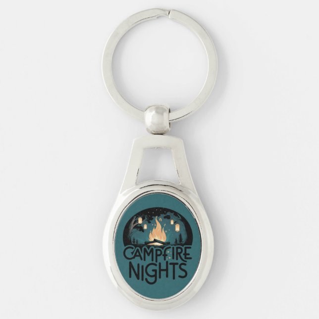 Cosy Campfire Nights Rustic Outdoor Adventure Key Ring (Front)
