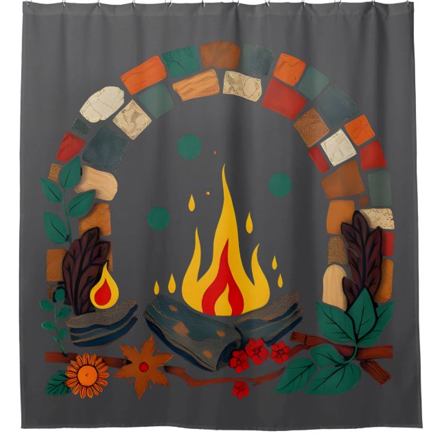 Cosy Campfire Reading Scene Shower Curtain (Front)