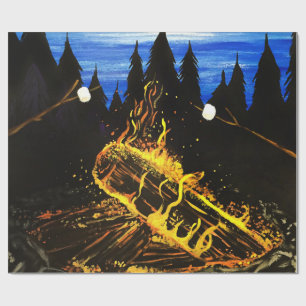 Cosy Campfire Sunset Forest Outdoor Adventure Fire Wrapping Paper