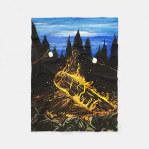 Cosy Campfire Sunset Forest Outdoor Adventure Fleece Blanket