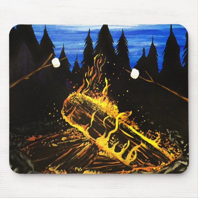 Cosy Campfire Sunset Forest Outdoor Adventure Mouse Mat (Front)