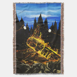 Cosy Campfire Sunset Forest Outdoor Adventure Throw Blanket