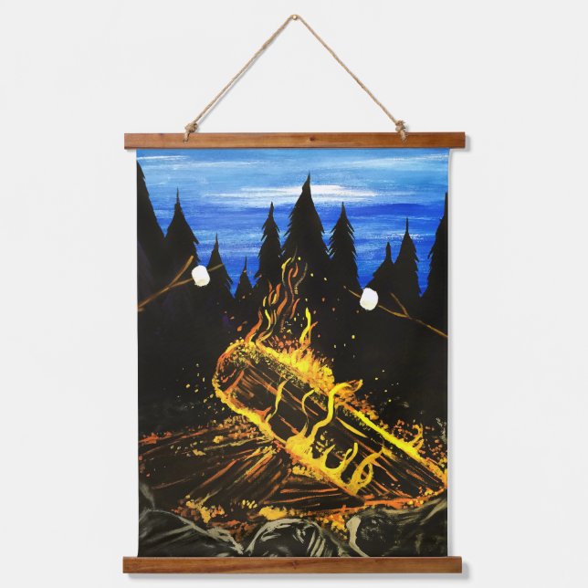 Cosy Campfire Sunset Forest Outdoor Adventure Wall Hanging Tapestry (Front)