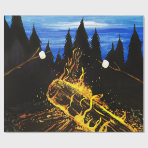 Cosy Campfire Sunset Forest Outdoor Adventure Wrapping Paper