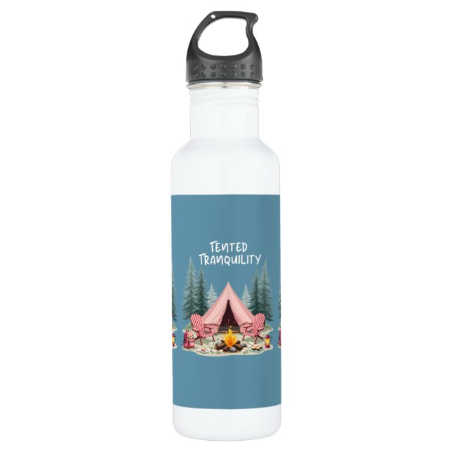 Cosy Camping Aesthetic Glamping Tent & Campfire 710 Ml Water Bottle (Front)